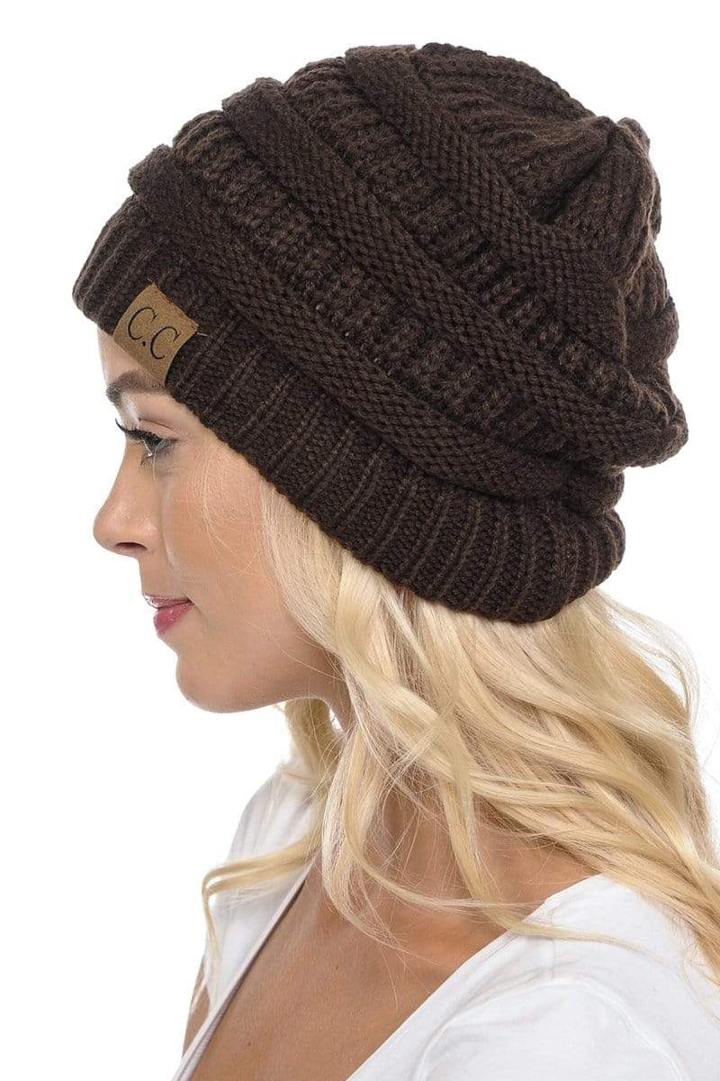 C.C Apparel Brown C.C Hat 20A - Slouchy Thick Warm Cap Hat Skully Color Cable Knit Beanie