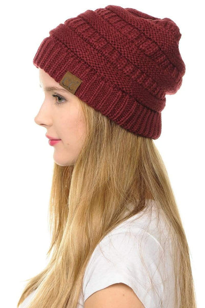 C.C Apparel Burgundy C.C Hat 20A - Slouchy Thick Warm Cap Hat Skully Color Cable Knit Beanie