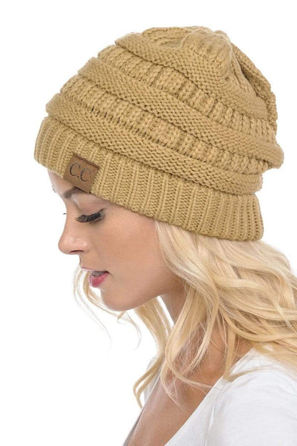C.C Apparel Camel C.C Hat 20A - Slouchy Thick Warm Cap Hat Skully Color Cable Knit Beanie