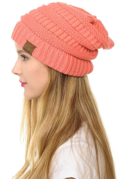 C.C Apparel Coral C.C Hat 20A - Slouchy Thick Warm Cap Hat Skully Color Cable Knit Beanie