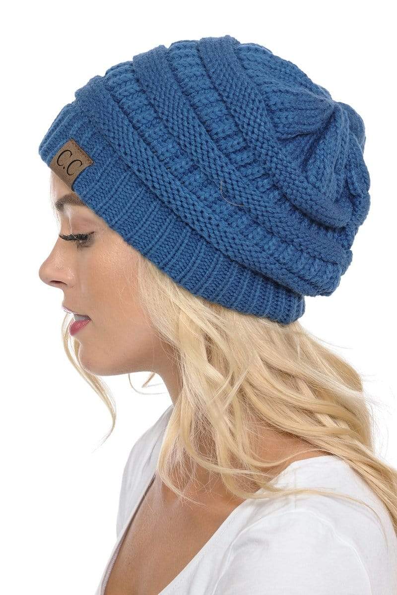 C.C Apparel Dark Denim C.C Hat 20A - Slouchy Thick Warm Cap Hat Skully Color Cable Knit Beanie