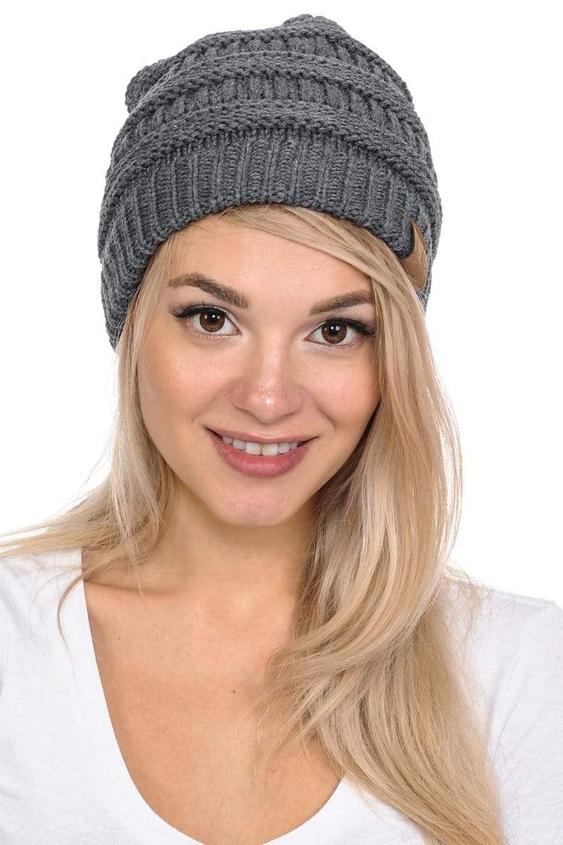 C.C Apparel Dark Melange Grey C.C Hat 20A - Slouchy Thick Warm Cap Hat Skully Color Cable Knit Beanie