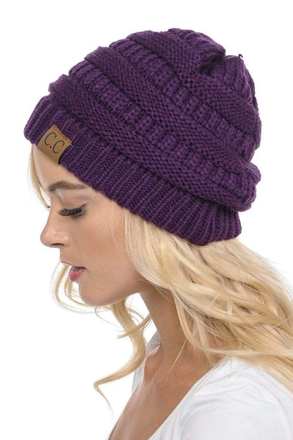 C.C Apparel Dark Purple C.C Hat 20A - Slouchy Thick Warm Cap Hat Skully Color Cable Knit Beanie