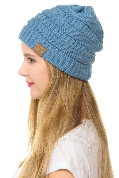 C.C Apparel Denim C.C Hat 20A - Slouchy Thick Warm Cap Hat Skully Color Cable Knit Beanie