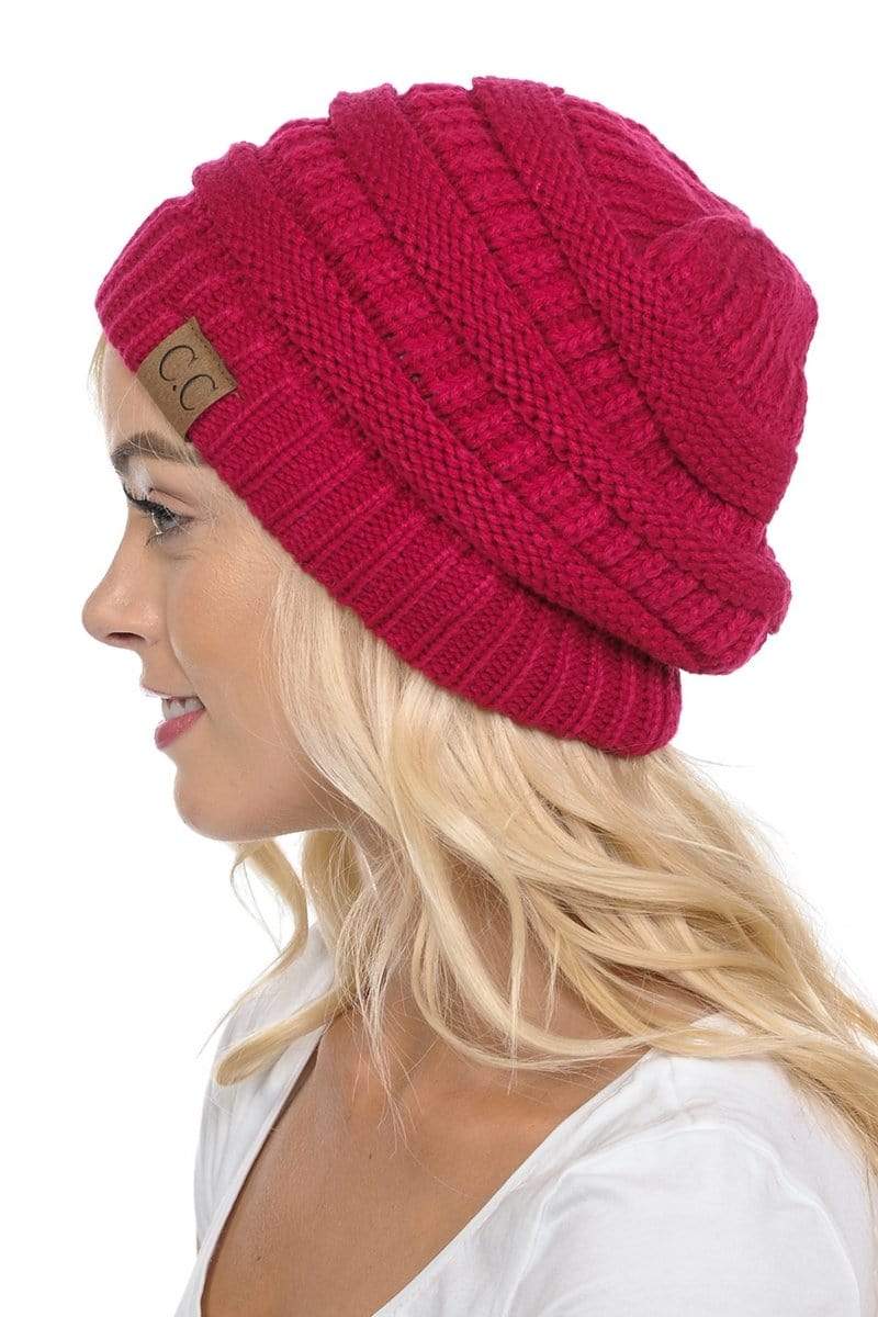 C.C Apparel Hot Pink C.C Hat 20A - Slouchy Thick Warm Cap Hat Skully Color Cable Knit Beanie