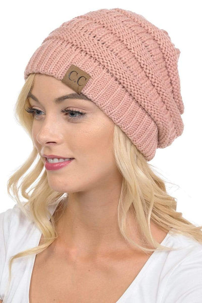 C.C Apparel Indi Pink C.C Hat 20A - Slouchy Thick Warm Cap Hat Skully Color Cable Knit Beanie