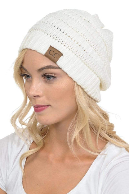 C.C Apparel Ivory C.C Hat 20A - Slouchy Thick Warm Cap Hat Skully Color Cable Knit Beanie