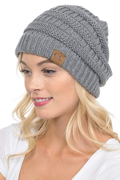 C.C Apparel Light Melange Grey C.C Hat 20A - Slouchy Thick Warm Cap Hat Skully Color Cable Knit Beanie