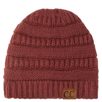 C.C Hat 20A - Slouchy Thick Warm Cap Hat Skully Color Cable Knit Beanie
