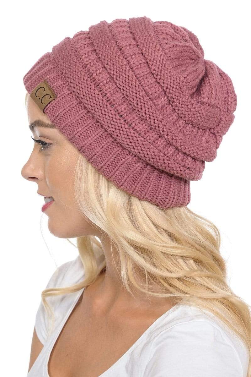 C.C Apparel Mauve C.C Hat 20A - Slouchy Thick Warm Cap Hat Skully Color Cable Knit Beanie
