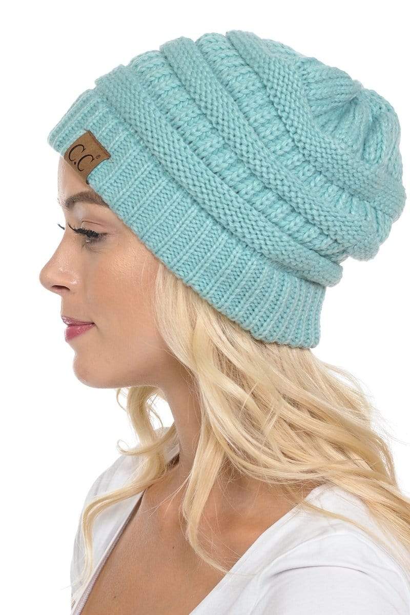 C.C Apparel Mint C.C Hat 20A - Slouchy Thick Warm Cap Hat Skully Color Cable Knit Beanie
