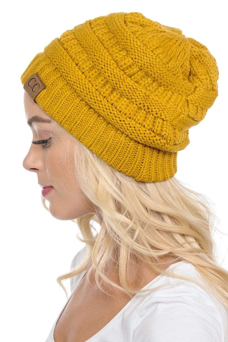 C.C Apparel Mustard C.C Hat 20A - Slouchy Thick Warm Cap Hat Skully Color Cable Knit Beanie
