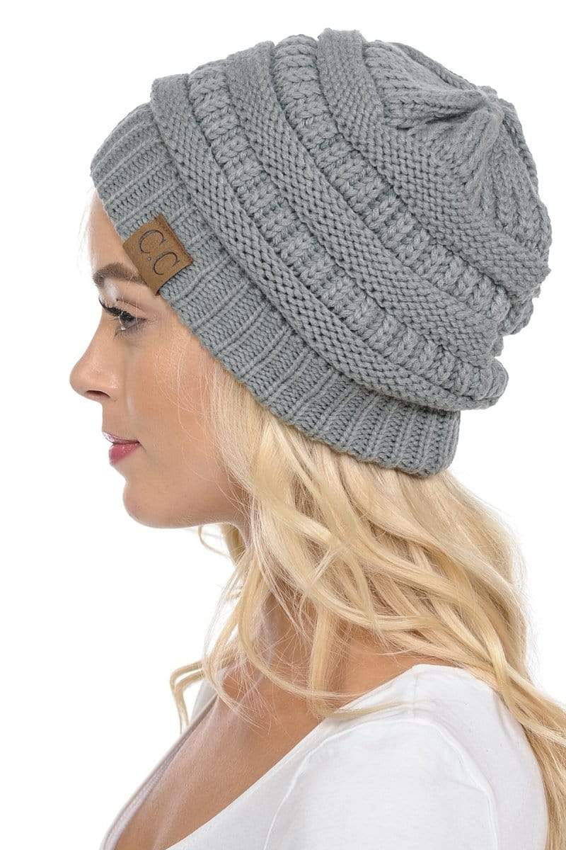 C.C Apparel Natural Grey C.C Hat 20A - Slouchy Thick Warm Cap Hat Skully Color Cable Knit Beanie
