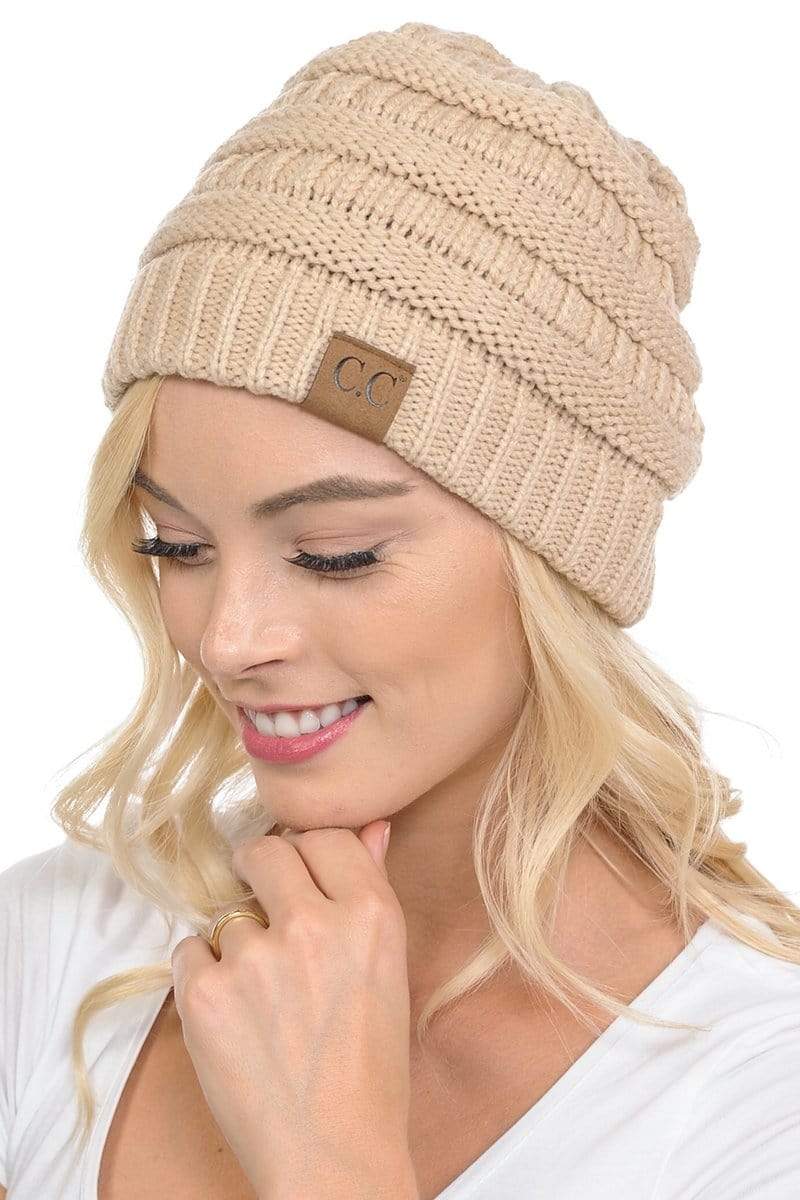 C.C Apparel New Beige C.C Hat 20A - Slouchy Thick Warm Cap Hat Skully Color Cable Knit Beanie