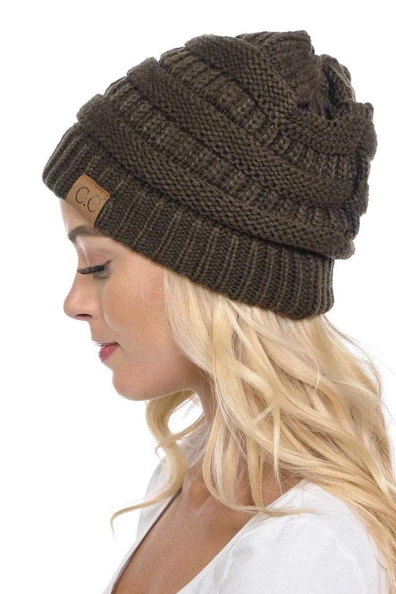 C.C Apparel New Olive C.C Hat 20A - Slouchy Thick Warm Cap Hat Skully Color Cable Knit Beanie