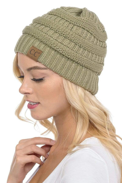 C.C Hat 20A - Slouchy Thick Warm Cap Hat Skully Color Cable Knit Beanie