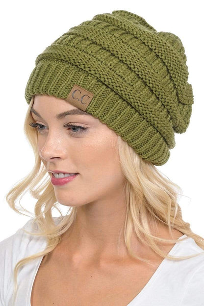 C.C Apparel Olive C.C Hat 20A - Slouchy Thick Warm Cap Hat Skully Color Cable Knit Beanie