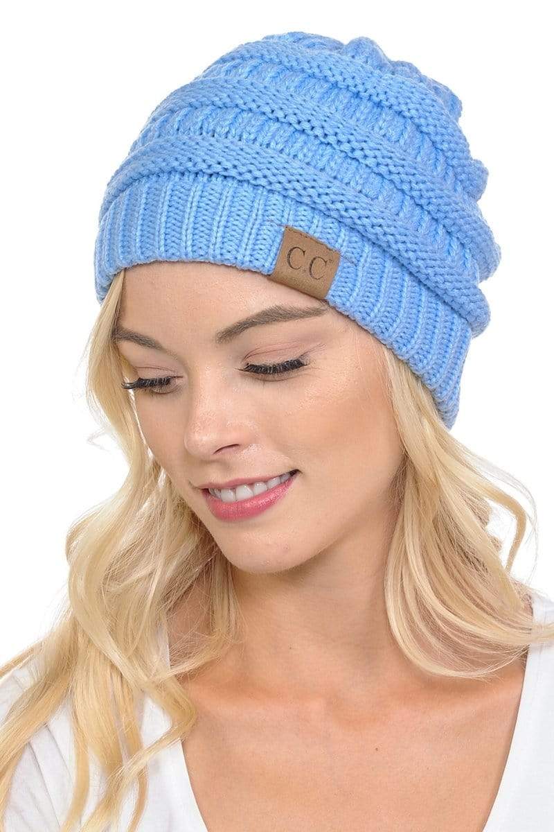C.C Apparel Pale Blue C.C Hat 20A - Slouchy Thick Warm Cap Hat Skully Color Cable Knit Beanie