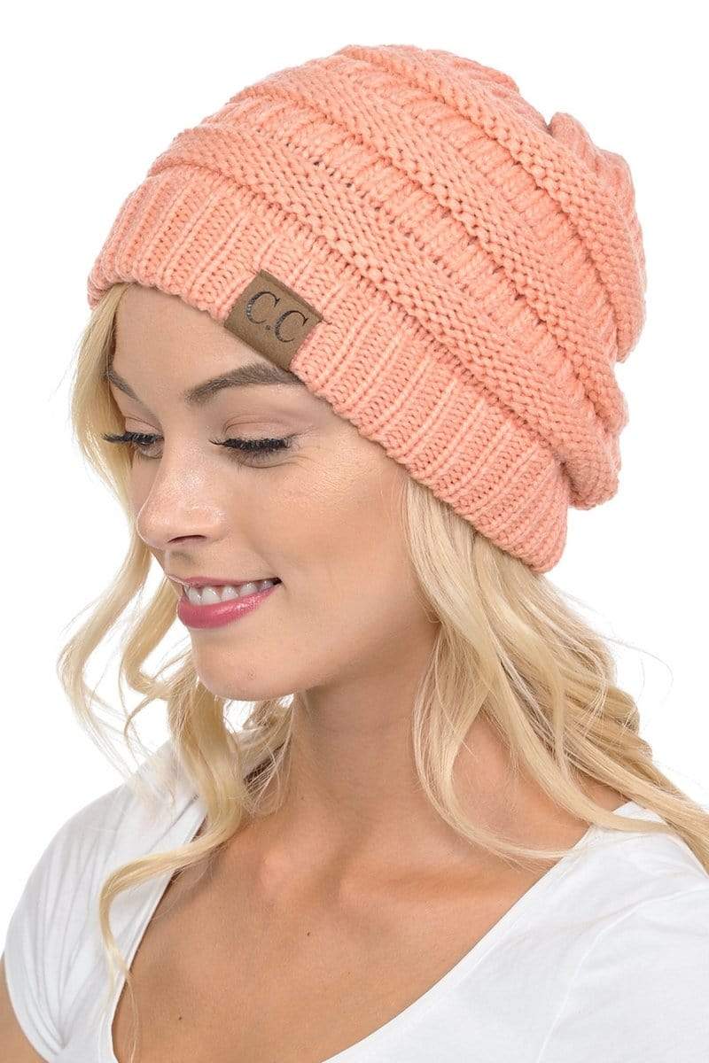 C.C Apparel Peach C.C Hat 20A - Slouchy Thick Warm Cap Hat Skully Color Cable Knit Beanie