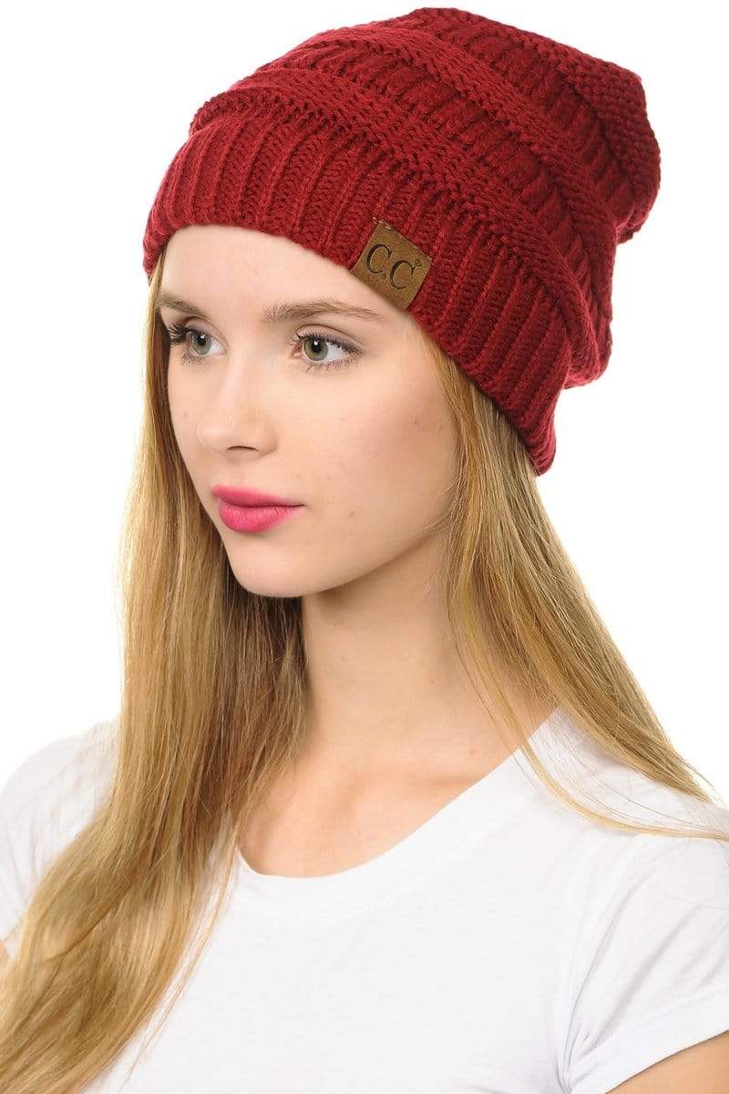 C.C Apparel Red C.C Hat 20A - Slouchy Thick Warm Cap Hat Skully Color Cable Knit Beanie