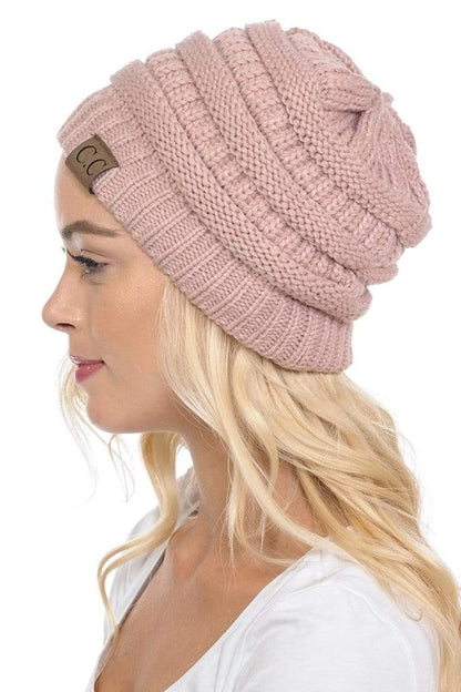 C.C Apparel Rose C.C Hat 20A - Slouchy Thick Warm Cap Hat Skully Color Cable Knit Beanie