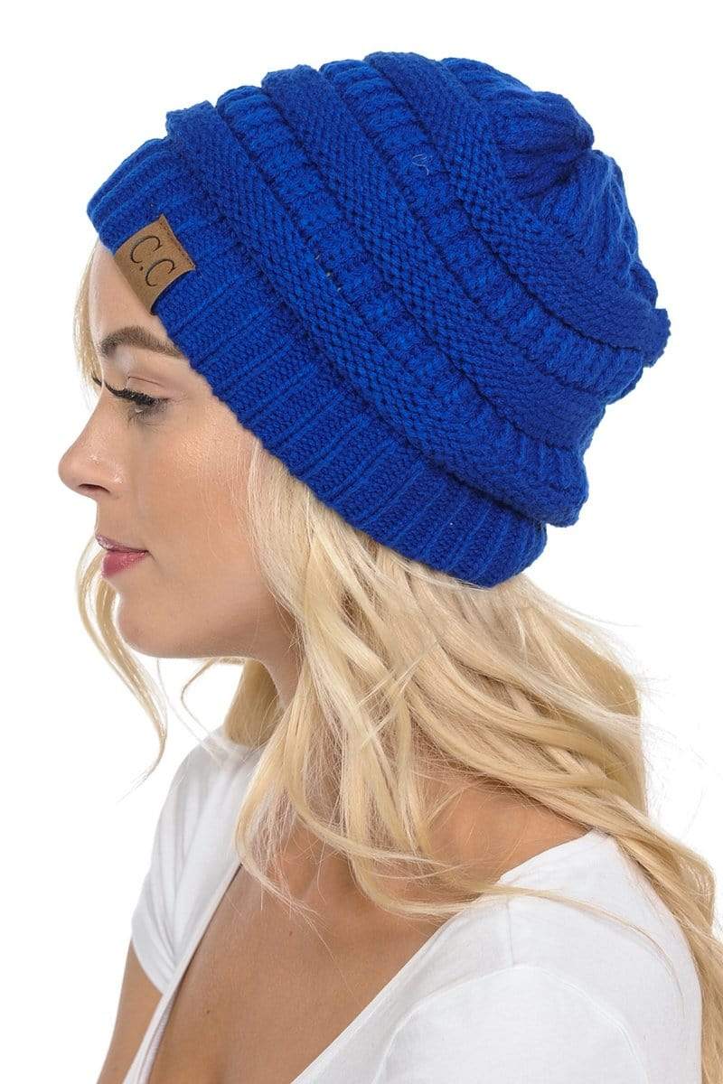 C.C Apparel Royal Blue C.C Hat 20A - Slouchy Thick Warm Cap Hat Skully Color Cable Knit Beanie