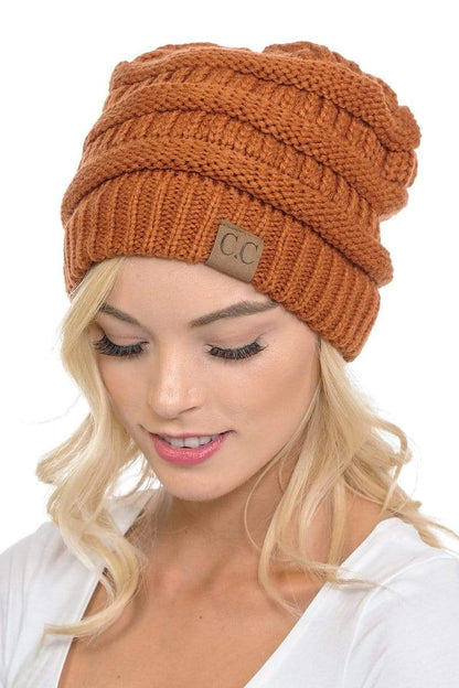 C.C Apparel Rust C.C Hat 20A - Slouchy Thick Warm Cap Hat Skully Color Cable Knit Beanie