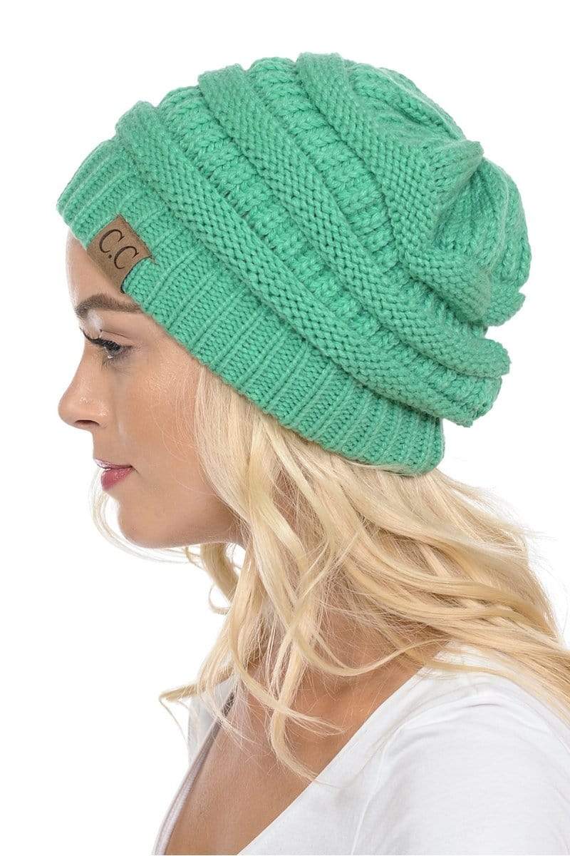 C.C Apparel Sage C.C Hat 20A - Slouchy Thick Warm Cap Hat Skully Color Cable Knit Beanie