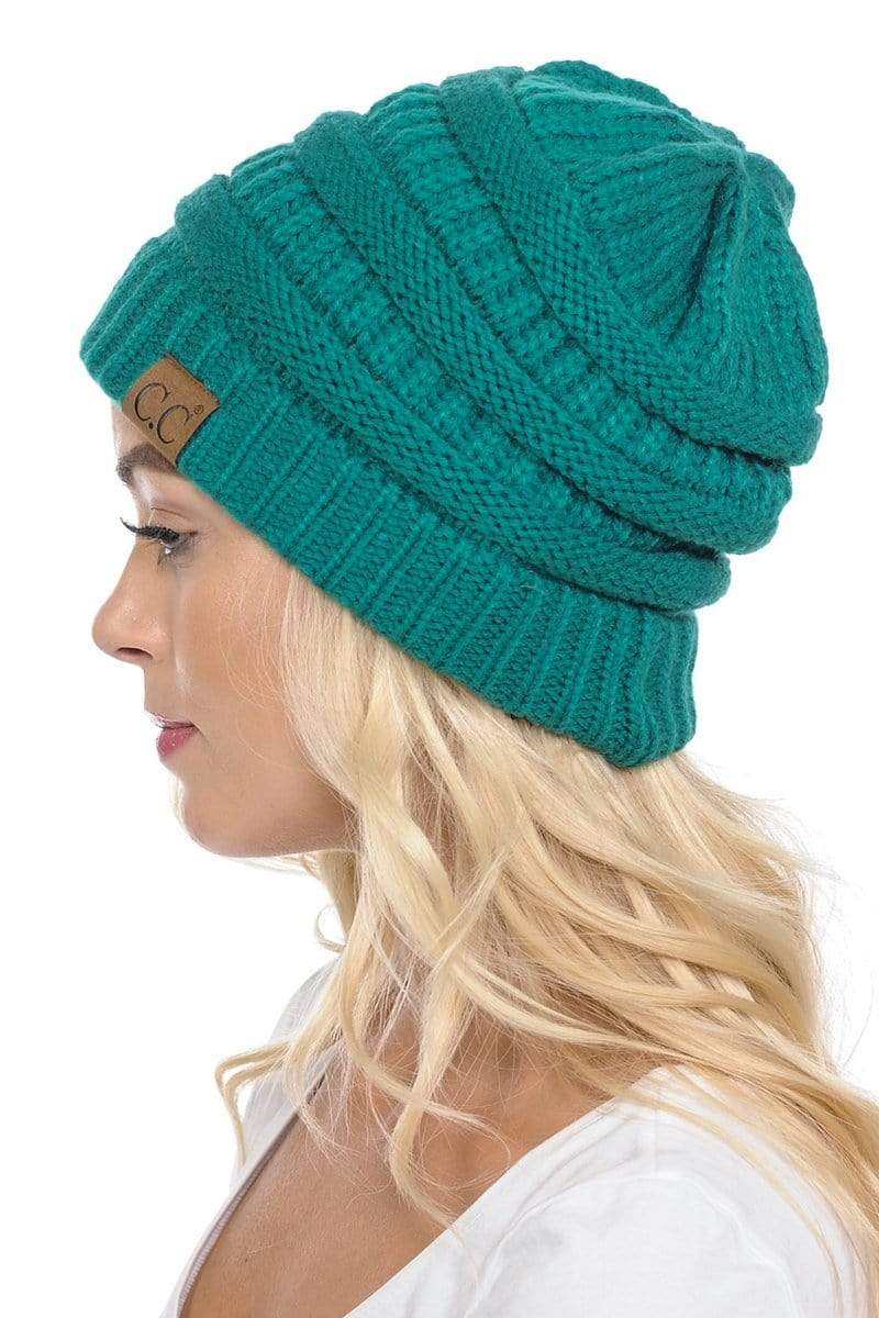 C.C Apparel Sea Green C.C Hat 20A - Slouchy Thick Warm Cap Hat Skully Color Cable Knit Beanie