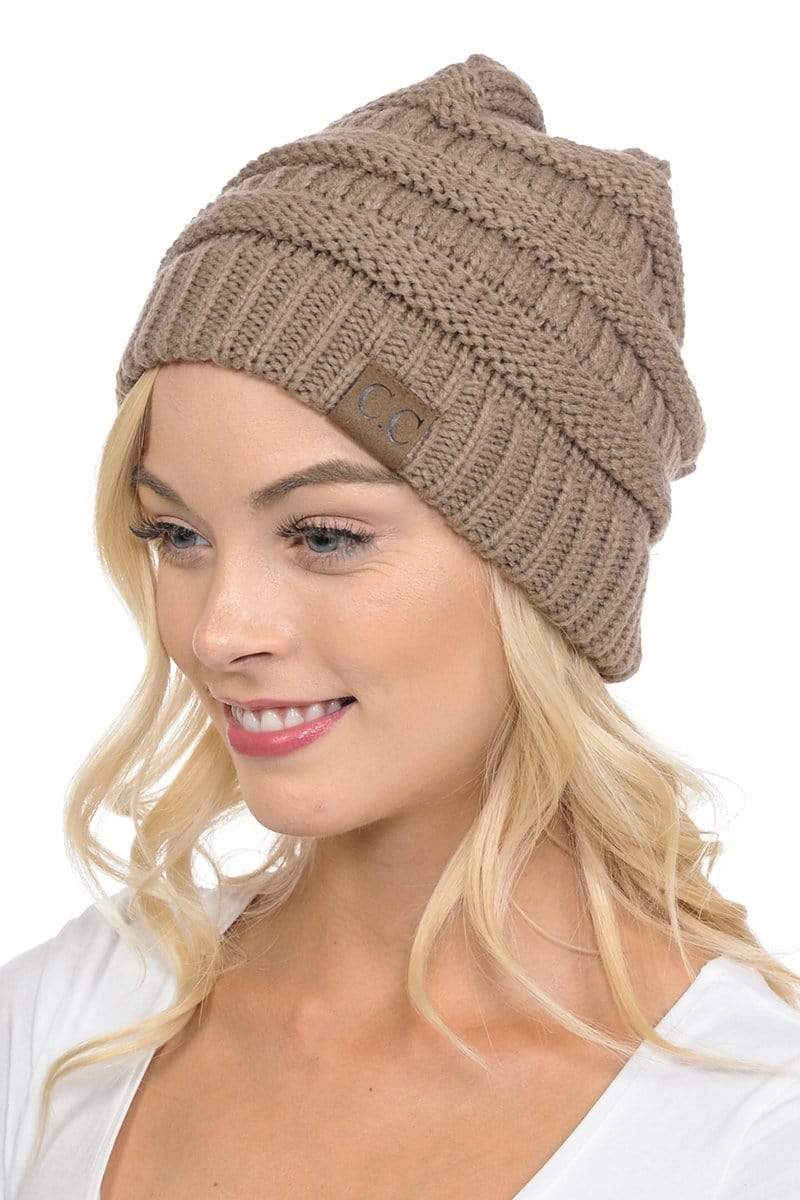 C.C Apparel Taupe C.C Hat 20A - Slouchy Thick Warm Cap Hat Skully Color Cable Knit Beanie
