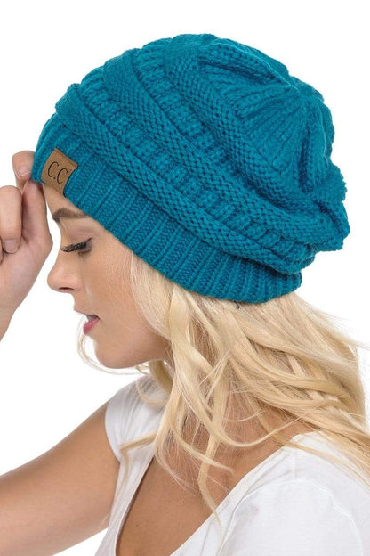 C.C Apparel Teal C.C Hat 20A - Slouchy Thick Warm Cap Hat Skully Color Cable Knit Beanie