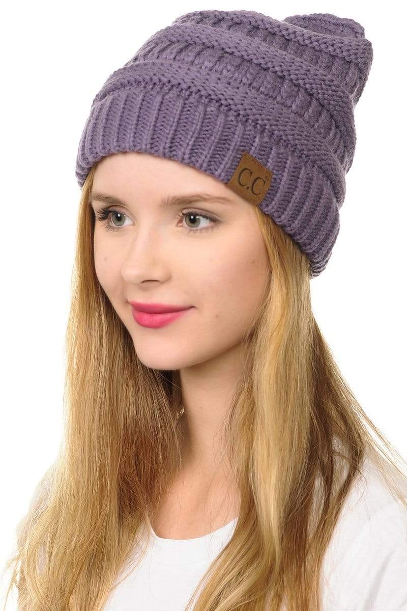 C.C Apparel Violet C.C Hat 20A - Slouchy Thick Warm Cap Hat Skully Color Cable Knit Beanie