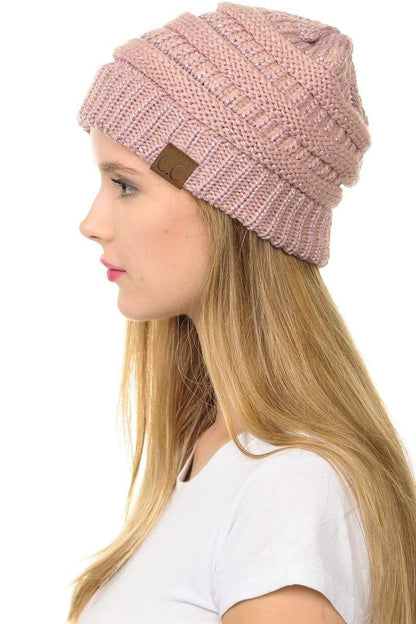 C.C Apparel C.C Hat 20AM - Slouchy Thick Warm Cap Hat Skully Metallic Cable Knit Beanie