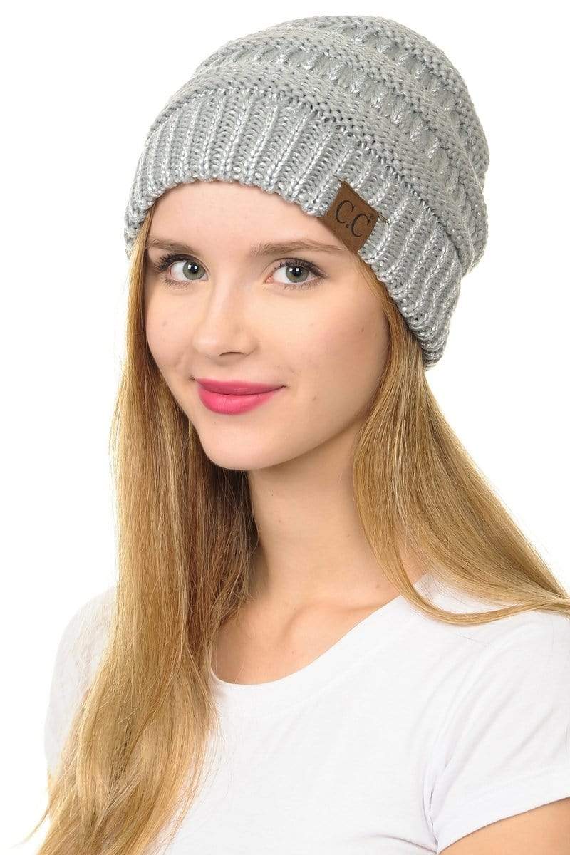 C.C Apparel C.C Hat 20AM - Slouchy Thick Warm Cap Hat Skully Metallic Cable Knit Beanie