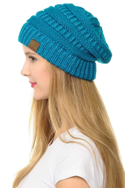 C.C Apparel C.C Hat 20AM - Slouchy Thick Warm Cap Hat Skully Metallic Cable Knit Beanie
