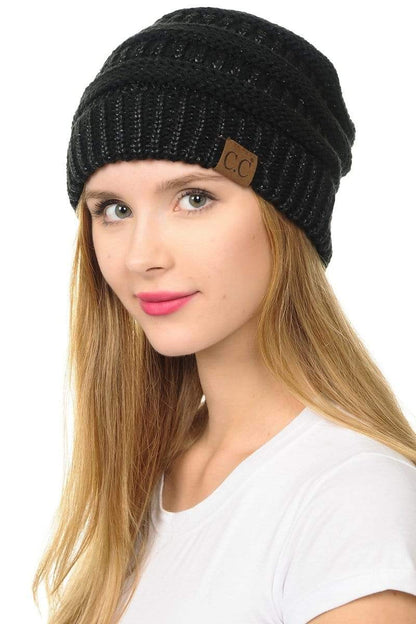 C.C Apparel C.C Hat 20AM - Slouchy Thick Warm Cap Hat Skully Metallic Cable Knit Beanie