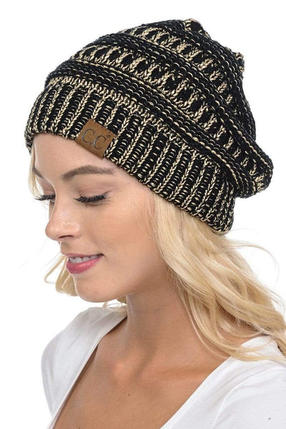 C.C Apparel C.C Hat 20AM - Slouchy Thick Warm Cap Hat Skully Metallic Cable Knit Beanie