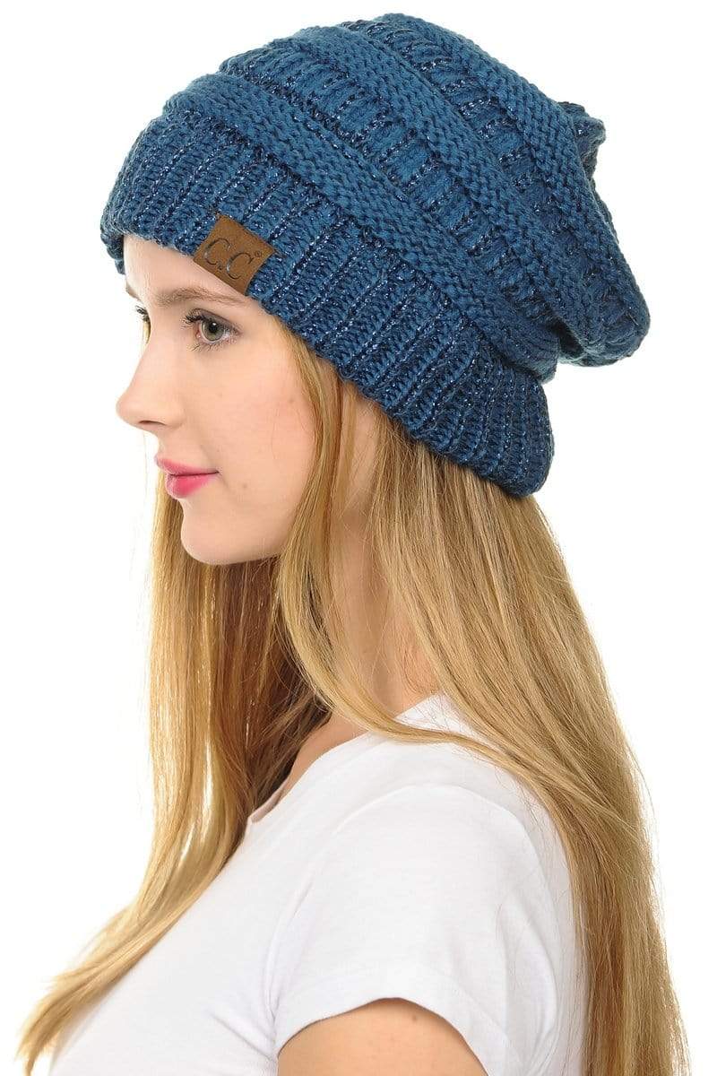 C.C Apparel C.C Hat 20AM - Slouchy Thick Warm Cap Hat Skully Metallic Cable Knit Beanie