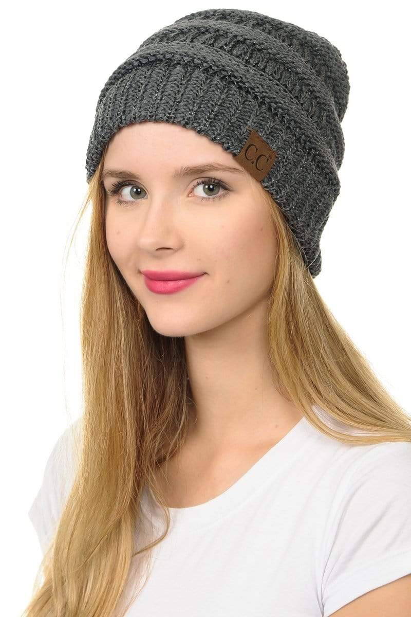 C.C Apparel C.C Hat 20AM - Slouchy Thick Warm Cap Hat Skully Metallic Cable Knit Beanie