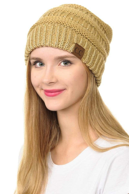 C.C Apparel C.C Hat 20AM - Slouchy Thick Warm Cap Hat Skully Metallic Cable Knit Beanie