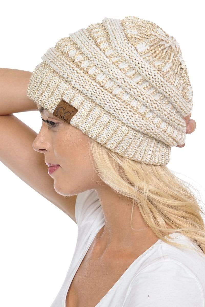 C.C Apparel C.C Hat 20AM - Slouchy Thick Warm Cap Hat Skully Metallic Cable Knit Beanie