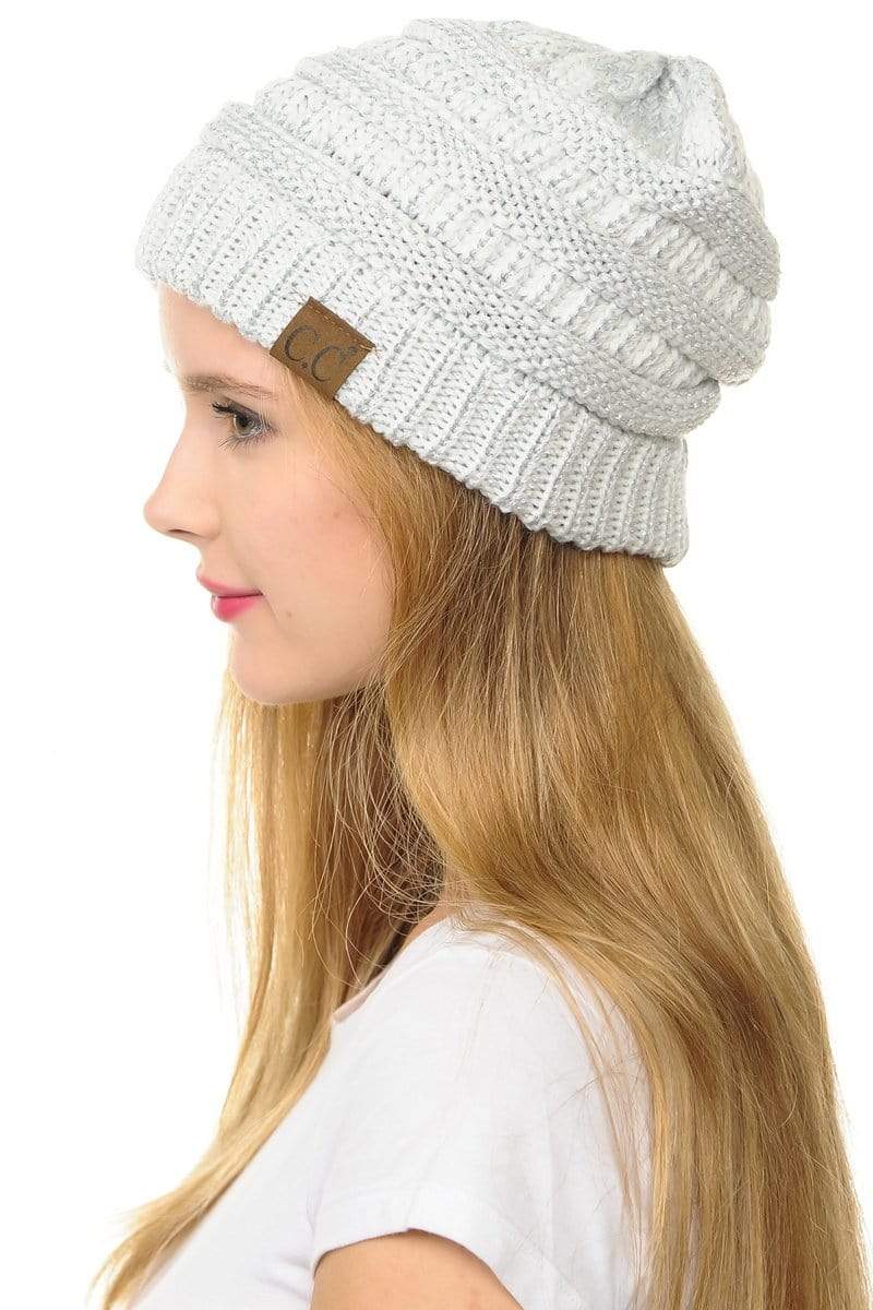 C.C Apparel C.C Hat 20AM - Slouchy Thick Warm Cap Hat Skully Metallic Cable Knit Beanie