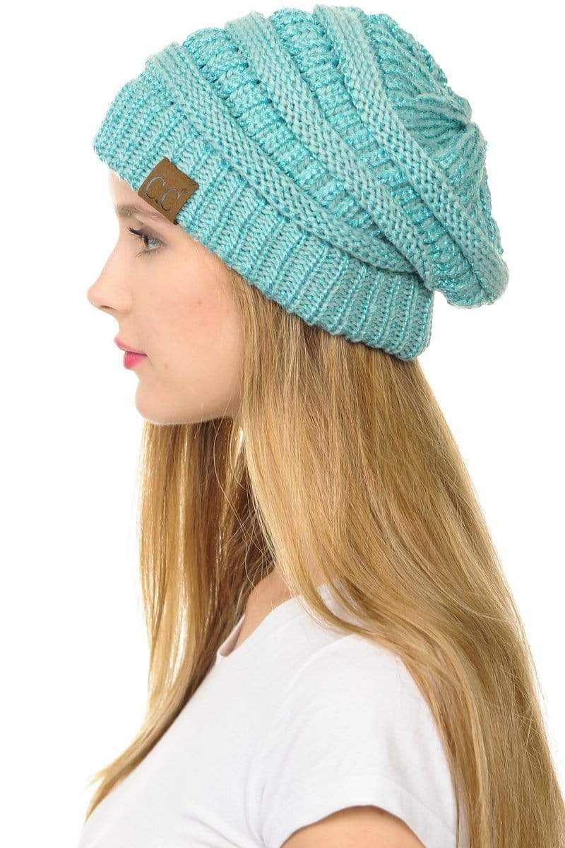 C.C Apparel C.C Hat 20AM - Slouchy Thick Warm Cap Hat Skully Metallic Cable Knit Beanie