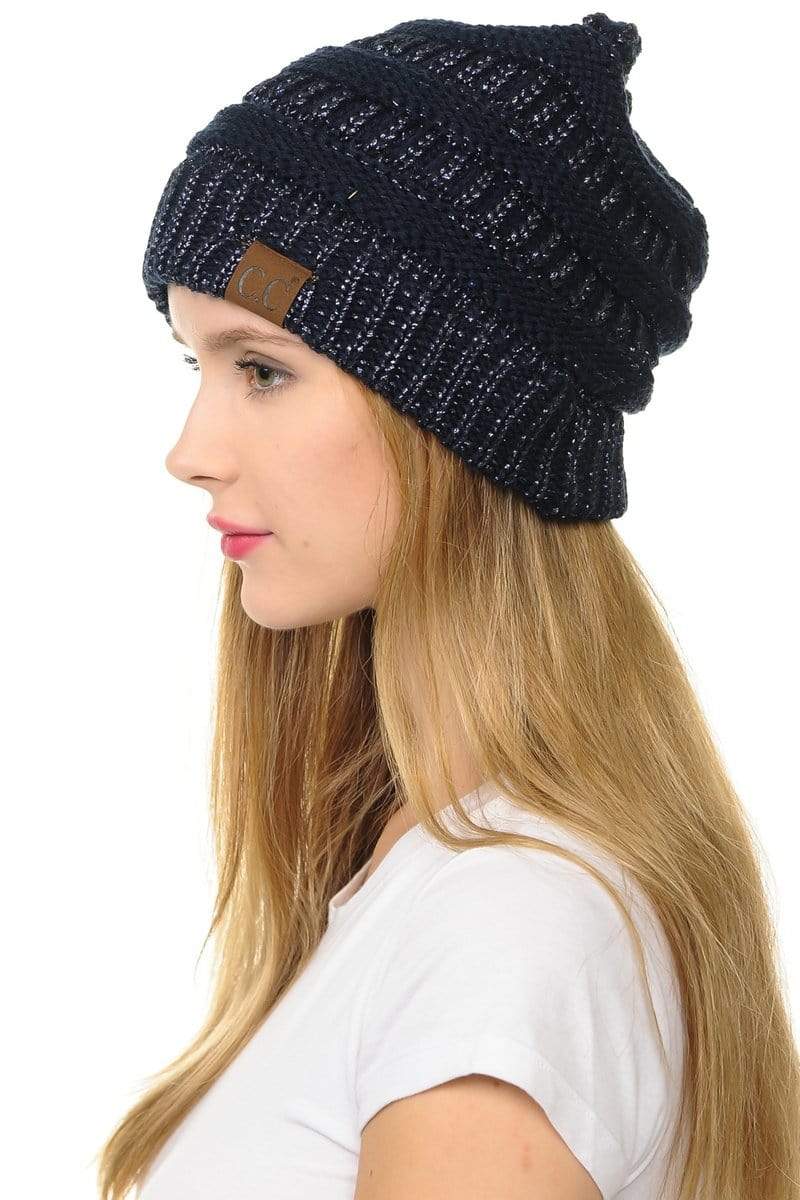 C.C Apparel C.C Hat 20AM - Slouchy Thick Warm Cap Hat Skully Metallic Cable Knit Beanie