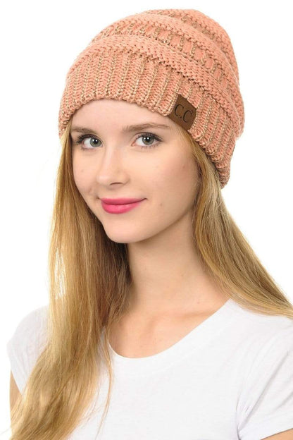 C.C Apparel C.C Hat 20AM - Slouchy Thick Warm Cap Hat Skully Metallic Cable Knit Beanie