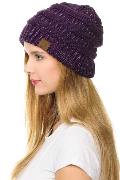 C.C Apparel C.C Hat 20AM - Slouchy Thick Warm Cap Hat Skully Metallic Cable Knit Beanie