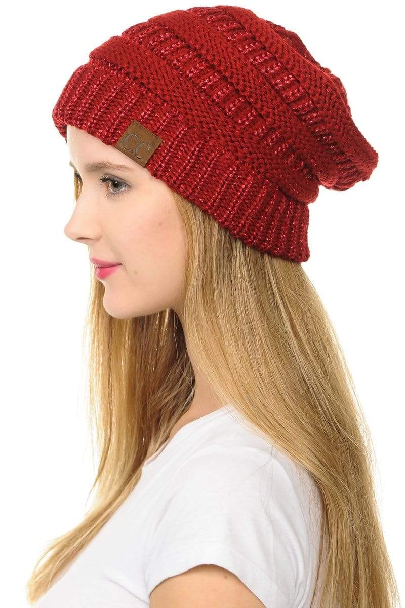 C.C Apparel C.C Hat 20AM - Slouchy Thick Warm Cap Hat Skully Metallic Cable Knit Beanie