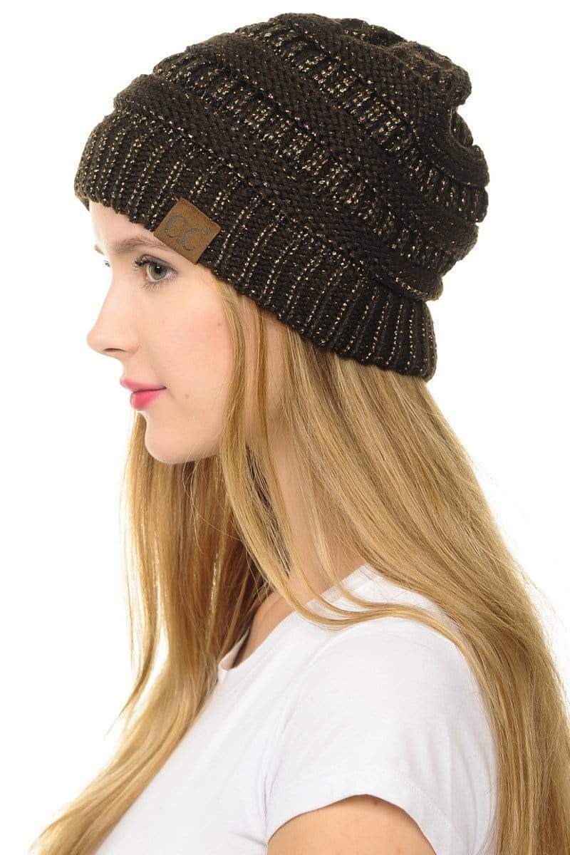 C.C Apparel C.C Hat 20AM - Slouchy Thick Warm Cap Hat Skully Metallic Cable Knit Beanie