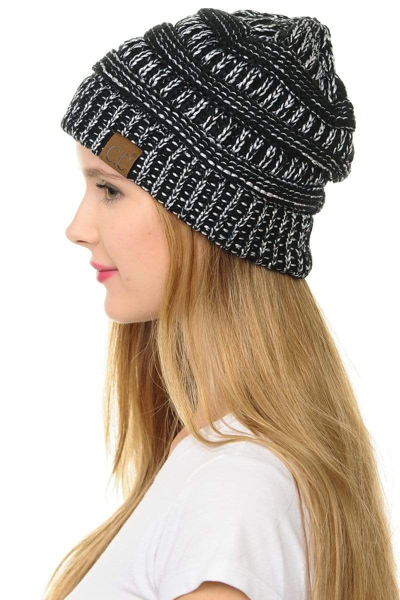 C.C Apparel Black/Silver C.C Hat 20AM - Slouchy Thick Warm Cap Hat Skully Metallic Cable Knit Beanie