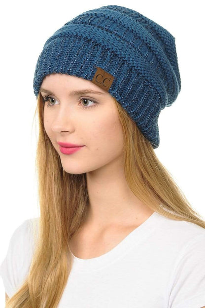 C.C Apparel Dark Denim C.C Hat 20AM - Slouchy Thick Warm Cap Hat Skully Metallic Cable Knit Beanie